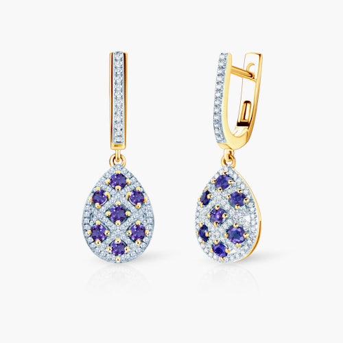 Kolczyki Savicki: dwukolorowe złoto, tanzanity, diamenty